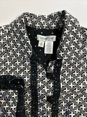 Coldwater Creek Blazer Reversible Floral W/appliqué / Black Eyelet Jacket Sz 12